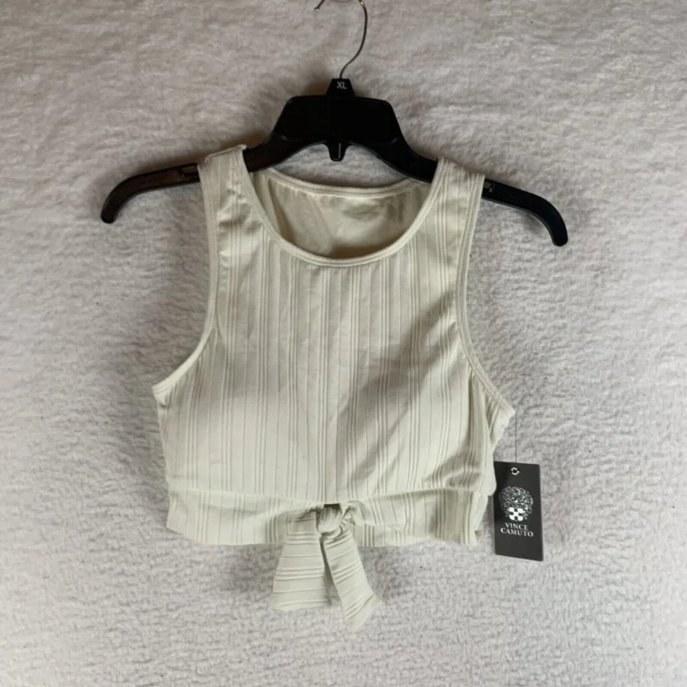 Vince Camuto Bikini Top Women's Small Ivory Nylon Stretch Ribbed Tie-Front 9878